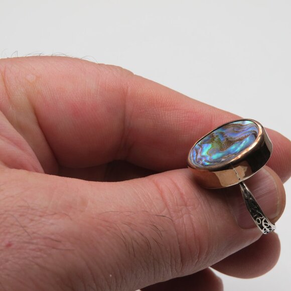 14k Rose Gold Silver Labradorite Ring - Picture 2 of 5
